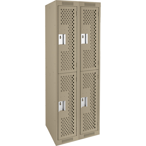 Clean Line Lockers, 2 -tier, Bank of 2, 24" x 15" x 72", Steel, Beige, Rivet (Assembled), Perforated R.M.G. Prévention