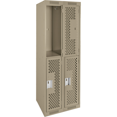 Clean Line Lockers, 2 -tier, Bank of 2, 24" x 15" x 72", Steel, Beige, Rivet (Assembled), Perforated R.M.G. Prévention