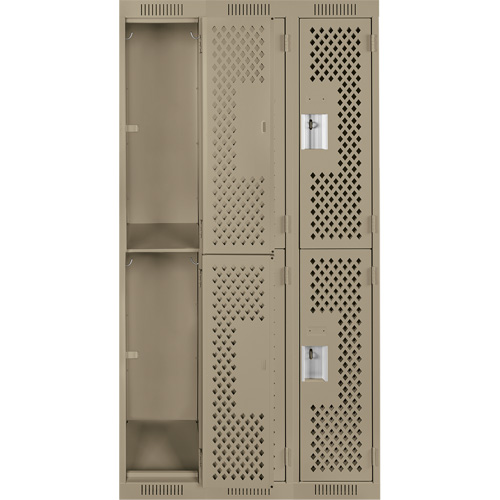 Clean Line Lockers, 2 -tier, Bank of 3, 36" x 15" x 72", Steel, Beige, Rivet (Assembled), Perforated R.M.G. Prévention