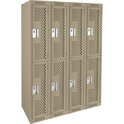 Clean Line Lockers, 2 -tier, Bank of 4, 48" x 15" x 72", Steel, Beige, Rivet (Assembled), Perforated R.M.G. Prévention