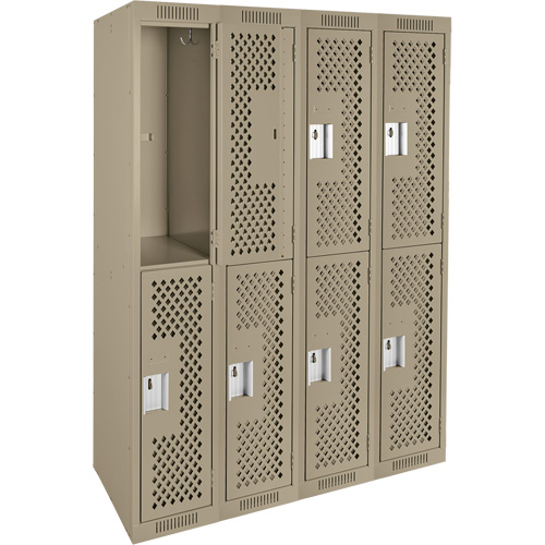 Clean Line Lockers, 2 -tier, Bank of 4, 48" x 15" x 72", Steel, Beige, Rivet (Assembled), Perforated R.M.G. Prévention