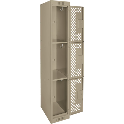 Casiers Clean Line, 3 niveaux, 12" x 12" x 72", Acier, Beige, Rivet (assembl&eacute;), Perfor&eacute; R.M.G. Prévention
