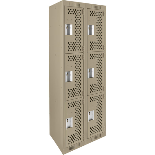 Clean Line Lockers, 3 -tier, Bank of 2, 24" x 12" x 72", Steel, Beige, Rivet (Assembled), Perforated R.M.G. Prévention