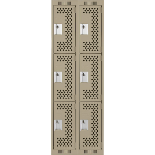 Clean Line Lockers, 3 -tier, Bank of 2, 24" x 12" x 72", Steel, Beige, Rivet (Assembled), Perforated R.M.G. Prévention