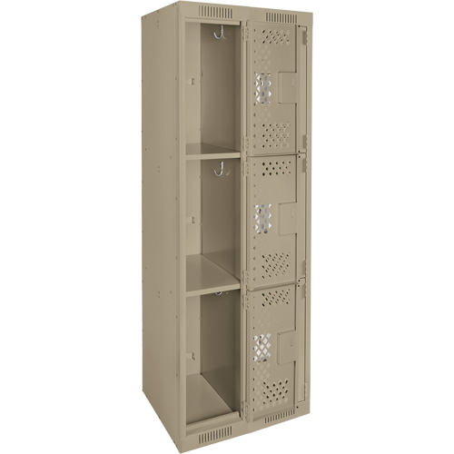 Clean Line Lockers, 3 -tier, Bank of 2, 24" x 12" x 72", Steel, Beige, Rivet (Assembled), Perforated R.M.G. Prévention