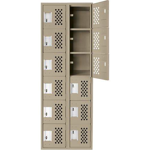Assembled Lockerettes Clean Line Perforated Economy Lockers, 6 -tier, Bank of 2, 18" x 72" x 12", Steel R.M.G. Prévention