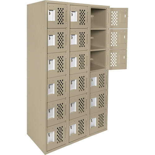 Assembled Lockerettes Clean Line Perforated Economy Lockers, 6 -tier, Bank of 3, 18" x 72" x 12", Steel R.M.G. Prévention
