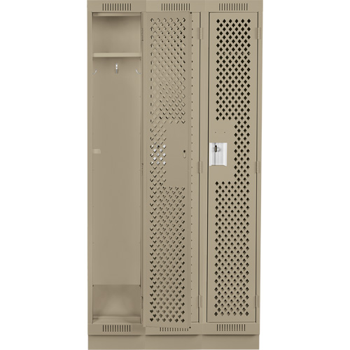 Clean Line Lockers, Bank of 3, 36" x 18" x 76", Steel, Beige, Rivet (Assembled), Perforated R.M.G. Prévention