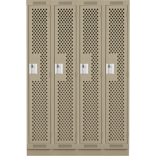 Clean Line Lockers, Bank of 4, 48" x 18" x 76", Steel, Beige, Rivet (Assembled), Perforated R.M.G. Prévention