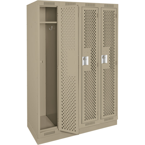 Clean Line Lockers, Bank of 4, 48" x 18" x 76", Steel, Beige, Rivet (Assembled), Perforated R.M.G. Prévention