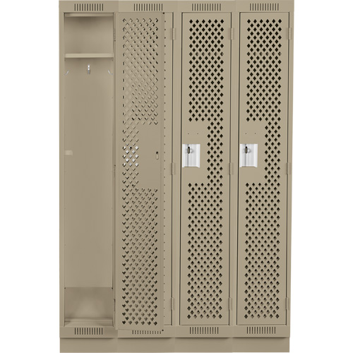 Clean Line Lockers, Bank of 4, 48" x 18" x 76", Steel, Beige, Rivet (Assembled), Perforated R.M.G. Prévention