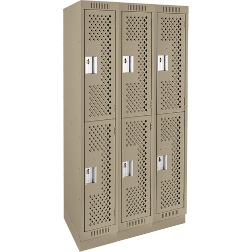 Clean Line Lockers, 2 -tier, Bank of 3, 36" x 12" x 76", Steel, Beige, Rivet (Assembled), Perforated R.M.G. Prévention