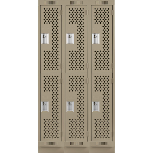 Clean Line Lockers, 2 -tier, Bank of 3, 36" x 12" x 76", Steel, Beige, Rivet (Assembled), Perforated R.M.G. Prévention