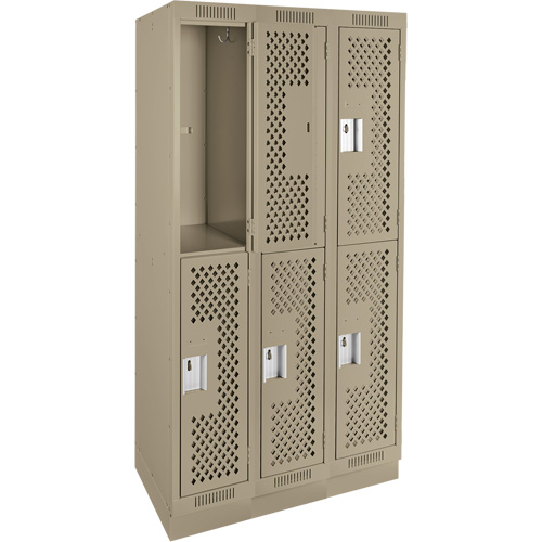 Clean Line Lockers, 2 -tier, Bank of 3, 36" x 12" x 76", Steel, Beige, Rivet (Assembled), Perforated R.M.G. Prévention
