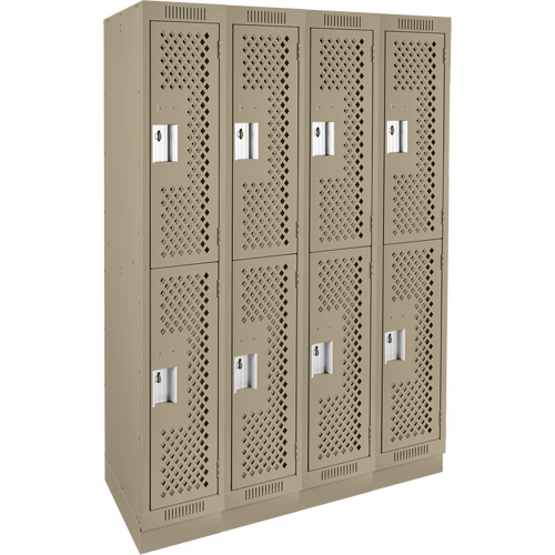 Clean Line Lockers, 2 -tier, Bank of 4, 48" x 12" x 76", Steel, Beige, Rivet (Assembled), Perforated R.M.G. Prévention