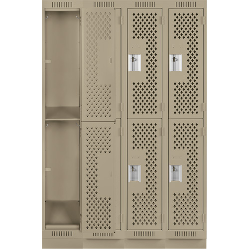 Clean Line Lockers, 2 -tier, Bank of 4, 48" x 12" x 76", Steel, Beige, Rivet (Assembled), Perforated R.M.G. Prévention