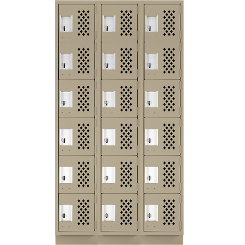 Assembled Lockerettes Clean Line Perforated Economy Lockers, 6 -tier, Bank of 3, 18" x 72" x 12", Steel R.M.G. Prévention
