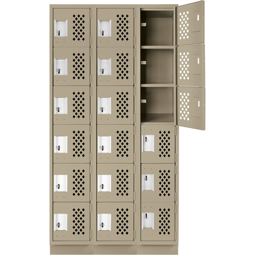 Assembled Lockerettes Clean Line Perforated Economy Lockers, 6 -tier, Bank of 3, 18" x 72" x 12", Steel R.M.G. Prévention