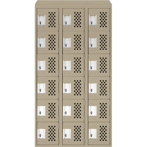 Assembled Lockerettes Clean Line Perforated Economy Lockers, 6 -tier, Bank of 3, 18" x 72" x 12", Steel R.M.G. Prévention