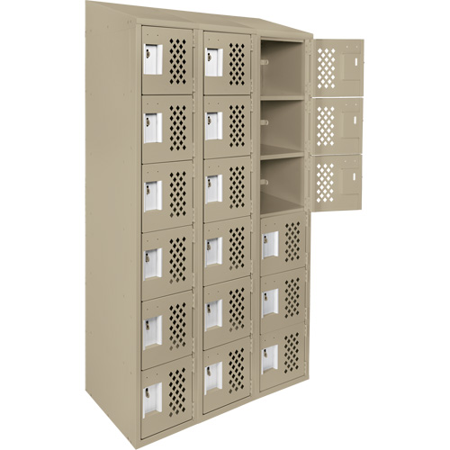 Assembled Lockerettes Clean Line Perforated Economy Lockers, 6 -tier, Bank of 3, 18" x 72" x 12", Steel R.M.G. Prévention