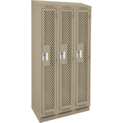 Clean Line Lockers, Bank of 3, 36" x 18" x 82", Steel, Beige, Rivet (Assembled), Perforated R.M.G. Prévention