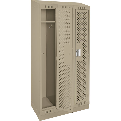 Clean Line Lockers, Bank of 3, 36" x 18" x 82", Steel, Beige, Rivet (Assembled), Perforated R.M.G. Prévention