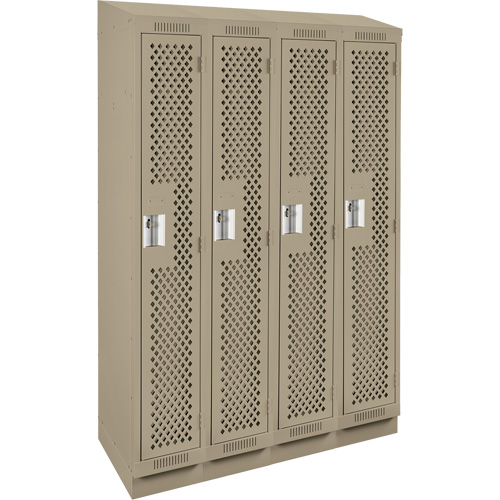 Clean Line Lockers, Bank of 4, 48" x 18" x 82", Steel, Beige, Rivet (Assembled), Perforated R.M.G. Prévention