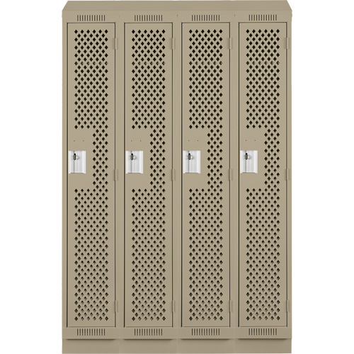 Clean Line Lockers, Bank of 4, 48" x 18" x 82", Steel, Beige, Rivet (Assembled), Perforated R.M.G. Prévention