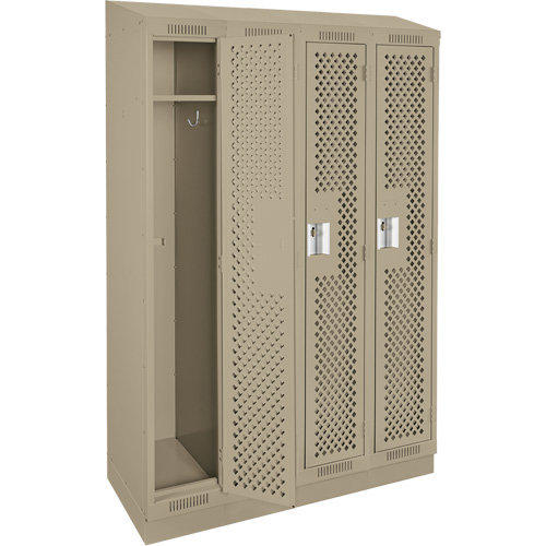 Clean Line Lockers, Bank of 4, 48" x 18" x 82", Steel, Beige, Rivet (Assembled), Perforated R.M.G. Prévention