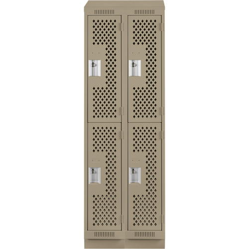 Clean Line Lockers, 2 -tier, Bank of 2, 24" x 15" x 82", Steel, Beige, Rivet (Assembled), Perforated R.M.G. Prévention