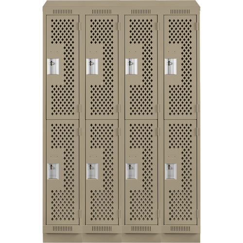 Clean Line Lockers, 2 -tier, Bank of 4, 48" x 12" x 82", Steel, Beige, Rivet (Assembled), Perforated R.M.G. Prévention