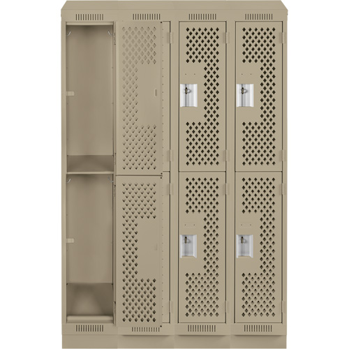 Clean Line Lockers, 2 -tier, Bank of 4, 48" x 12" x 82", Steel, Beige, Rivet (Assembled), Perforated R.M.G. Prévention