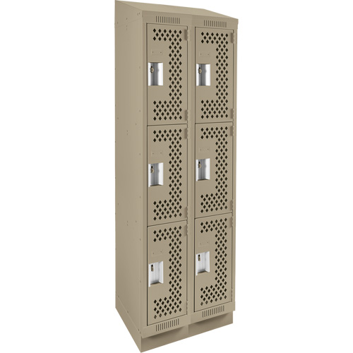 Clean Line Lockers, 3 -tier, Bank of 2, 24" x 18" x 82", Steel, Beige, Rivet (Assembled), Perforated R.M.G. Prévention