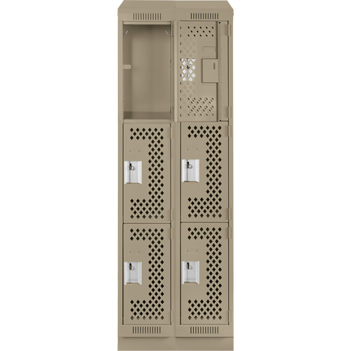 Clean Line Lockers, 3 -tier, Bank of 2, 24" x 18" x 82", Steel, Beige, Rivet (Assembled), Perforated R.M.G. Prévention