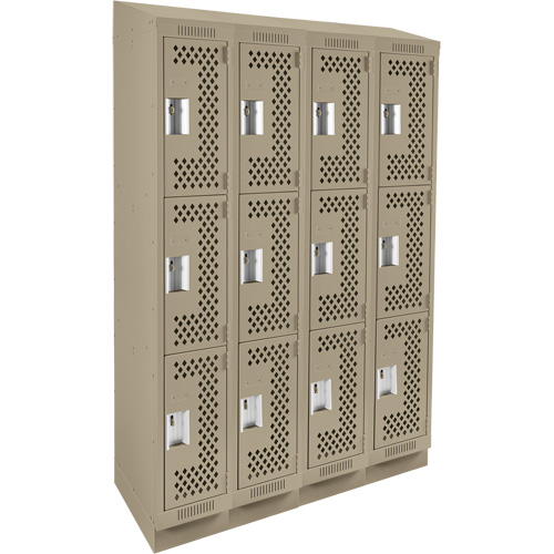 Clean Line Lockers, 3 -tier, Bank of 4, 48" x 18" x 82", Steel, Beige, Rivet (Assembled), Perforated R.M.G. Prévention