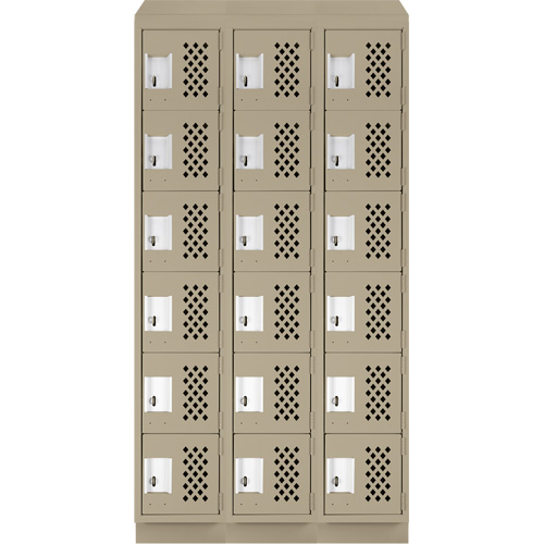 Assembled Lockerettes Clean Line Perforated Economy Lockers, 6 -tier, Bank of 3, 18" x 72" x 12", Steel R.M.G. Prévention