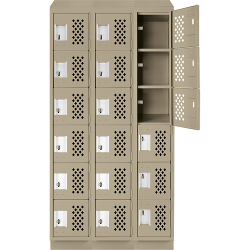 Assembled Lockerettes Clean Line Perforated Economy Lockers, 6 -tier, Bank of 3, 18" x 72" x 12", Steel R.M.G. Prévention