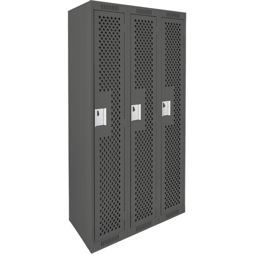Clean Line Lockers, Bank of 3, 36" x 15" x 72", Steel, Charcoal, Rivet (Assembled), Perforated R.M.G. Prévention