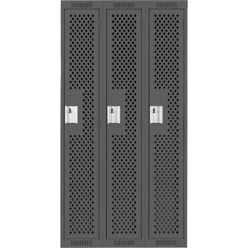 Clean Line Lockers, Bank of 3, 36" x 15" x 72", Steel, Charcoal, Rivet (Assembled), Perforated R.M.G. Prévention