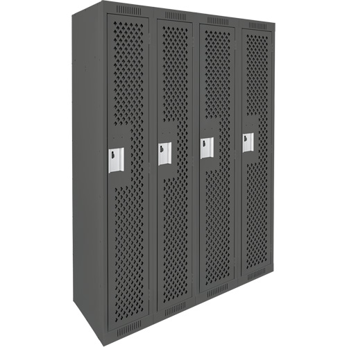 Clean Line Lockers, Bank of 4, 48" x 15" x 72", Steel, Charcoal, Rivet (Assembled), Perforated R.M.G. Prévention
