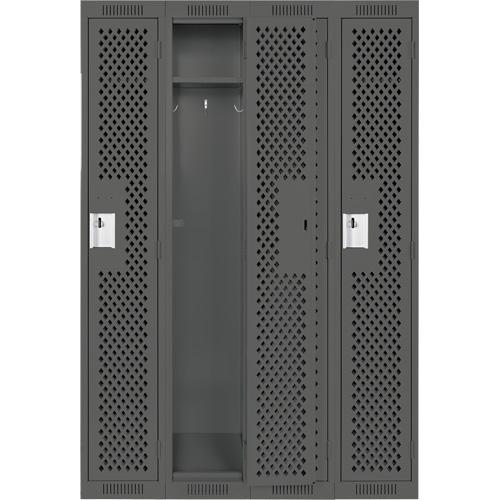 Clean Line Lockers, Bank of 4, 48" x 15" x 72", Steel, Charcoal, Rivet (Assembled), Perforated R.M.G. Prévention