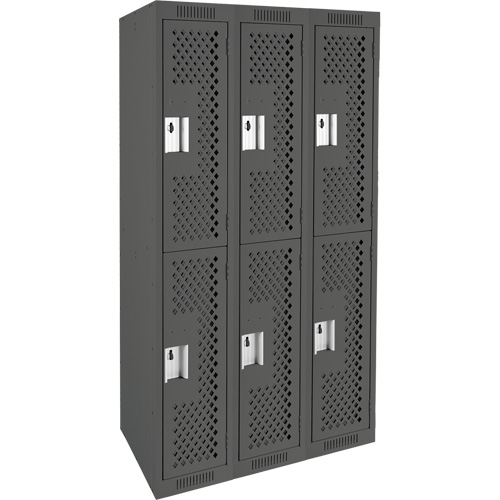 Clean Line Lockers, 2 -tier, Bank of 3, 36" x 15" x 72", Steel, Charcoal, Rivet (Assembled), Perforated R.M.G. Prévention