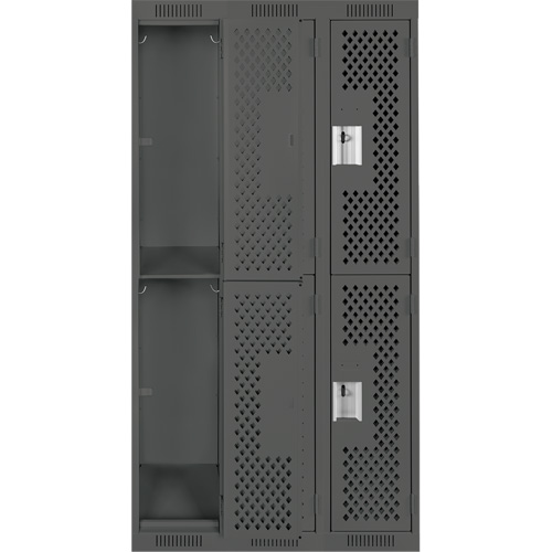 Clean Line Lockers, 2 -tier, Bank of 3, 36" x 15" x 72", Steel, Charcoal, Rivet (Assembled), Perforated R.M.G. Prévention