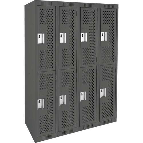 Clean Line Lockers, 2 -tier, Bank of 4, 48" x 15" x 72", Steel, Charcoal, Rivet (Assembled), Perforated R.M.G. Prévention