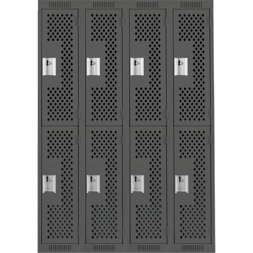 Clean Line Lockers, 2 -tier, Bank of 4, 48" x 15" x 72", Steel, Charcoal, Rivet (Assembled), Perforated R.M.G. Prévention