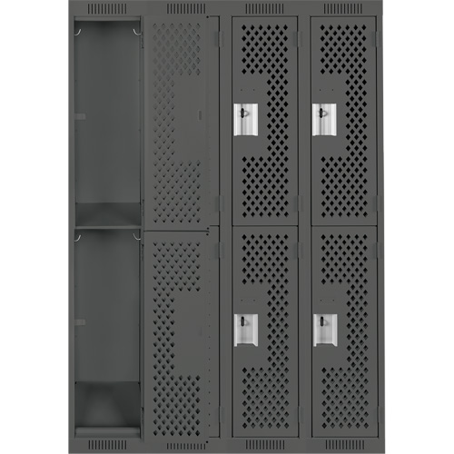 Clean Line Lockers, 2 -tier, Bank of 4, 48" x 15" x 72", Steel, Charcoal, Rivet (Assembled), Perforated R.M.G. Prévention