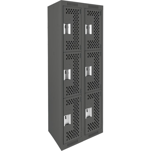 Clean Line Lockers, 3 -tier, Bank of 2, 24" x 12" x 72", Steel, Charcoal, Rivet (Assembled), Perforated R.M.G. Prévention