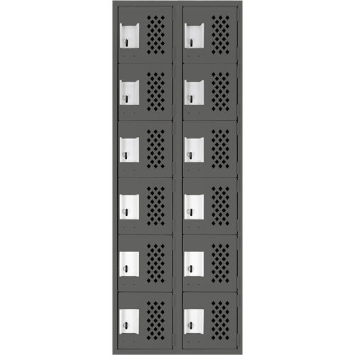 Assembled Lockerettes Clean Line Perforated Economy Lockers, 6 -tier, Bank of 2, 18" x 72" x 12", Steel R.M.G. Prévention