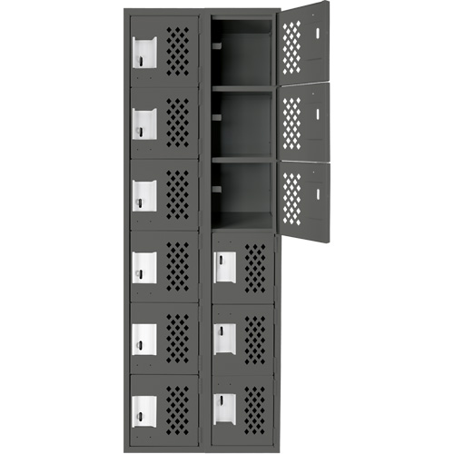 Assembled Lockerettes Clean Line Perforated Economy Lockers, 6 -tier, Bank of 2, 18" x 72" x 12", Steel R.M.G. Prévention