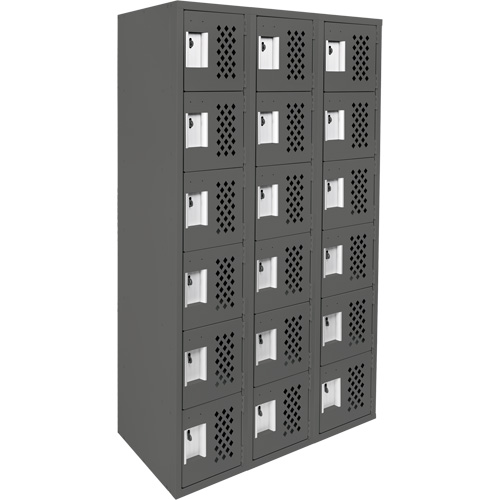 Assembled Lockerettes Clean Line Perforated Economy Lockers, 6 -tier, Bank of 3, 18" x 72" x 12", Steel R.M.G. Prévention